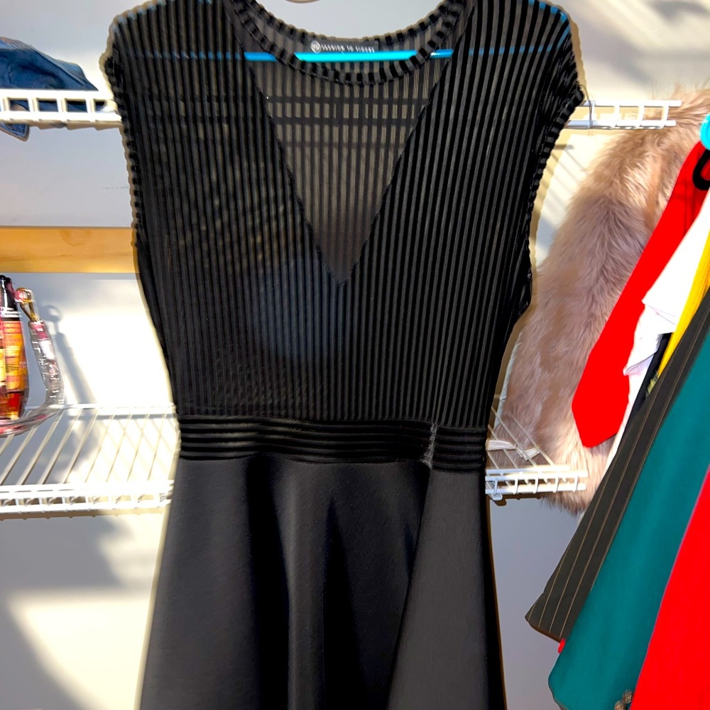 Black Sheer top plus size sleeveless dress with suede stripes